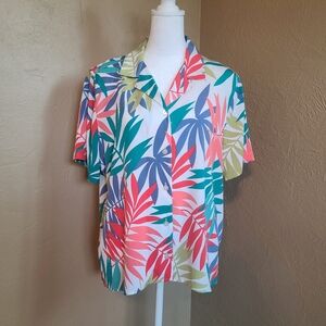 2 For $10 Tropical Leaf Print Button-Up Shirt Alfred Dunner 16P
